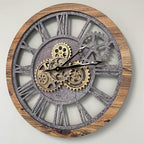 The Gears Clock The Original Real Moving Gear Wall Clock Vintage Industrial Oversized Rustic Farmhouse (24 inch (60cm),Wood&Stone)