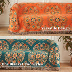 Colorful Throw Blanket 80"x90" Pure Cotton Luxury Throw Rustic Quilt Floral Pattern Home Decor Orange Blanket Lightweight Picnic Blanket(80"x90",04-Garland)