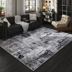 Rugcomf 6x9 Rug Washable Bedroom Rug Large Soft Area Rug Abstract Pattern Non-Slip Faux Wool Vintage Rug for Living Room, Farmhouse, Dining Room, Kids Playroom, Grey and Black