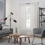 MODE Industrial Room Darkening Collection 1 1/8” diameter Industrial Curtain Rod Set with Steel Wall Mounted Expandable Curtain Rod, Blocks Light, Fits 72” to 144” Windows, Graphite