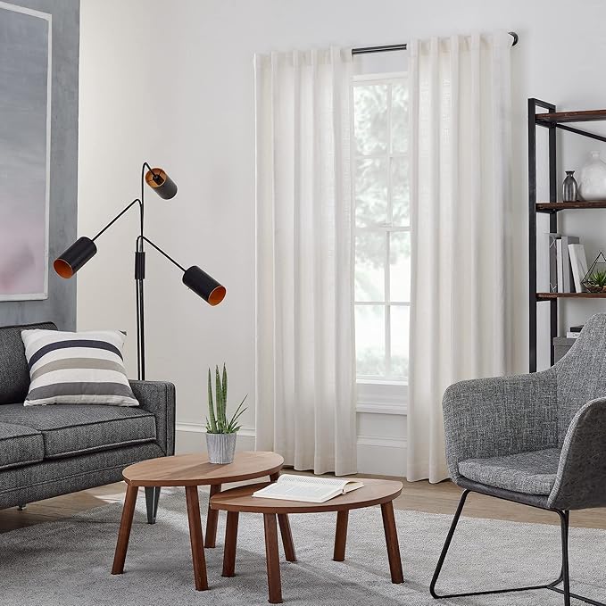 MODE Industrial Room Darkening Collection 1 1/8” diameter Industrial Curtain Rod Set with Steel Wall Mounted Expandable Curtain Rod, Blocks Light, Fits 16” to 32” Windows, Graphite