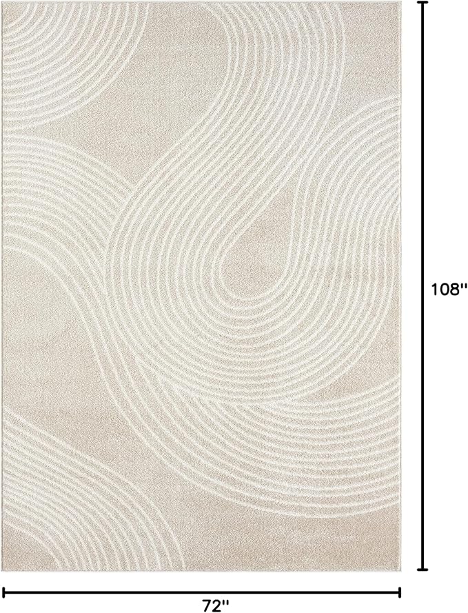 Abani Nuevo Collection Area Rug - Transitional Beige/Cream Design -6'x9' - Easy to Clean - Durable for Kids and Pets - Non-Shedding - Low Pile - Soft Feel - for Living Room, Bedroom & Office