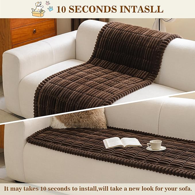 MYSKY HOME Couch Covers for 2 Cushion Sofa, Couch Cover for Dogs, Sofa Covers for Pets Washable, Soft Non-Slip Sofa Slipcovers, Loveseat Couch Covers, Furniture Protector, Chococlate, 27.6" x 59"