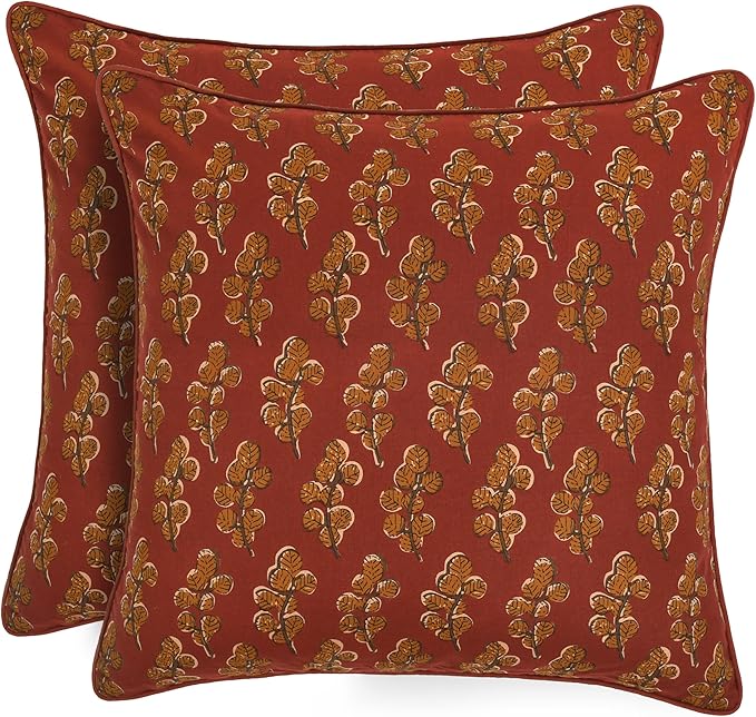 Ridhi Hand Block Print 18x18 Red Decorative Outdoor Couch Throw Canvas Pillow Cover Set of 2 Washable Modern Vintage Boho Chic Spring Home Decor GIFS Cover