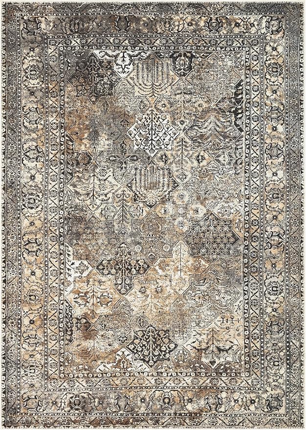 Keen Home Design 5x7 Rug - Machine Washable Area Rug with Non-Slip Backing, Ideal for Living Room, Dining Room, Bedroom - Vintage, Easy Clean, Durable, Low Pile Rug - (5' x 7')