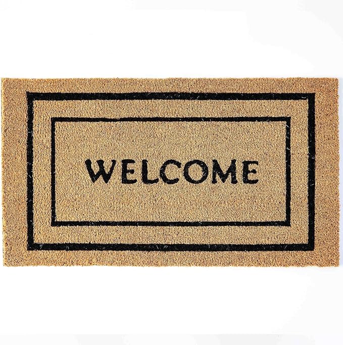 KANKUN Coco Coir Door Mat with Heavy Duty Backing, Welcome Doormat (17" x 30"), Doormat Entrance (Welcome Double)