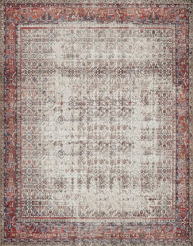 Loloi Layla Collection LAY-12 Ivory/Brick 5'-0" x 7'-6" .13" Thick Area Rug, Soft, Durable, Vintage Inspired, Distressed, Low Pile, Non-Shedding, Easy Clean, Printed, Living Room Rug
