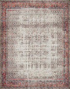 Loloi Layla Collection LAY-12 Ivory/Brick 5'-0" x 7'-6" .13" Thick Area Rug, Soft, Durable, Vintage Inspired, Distressed, Low Pile, Non-Shedding, Easy Clean, Printed, Living Room Rug
