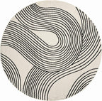 Abani Nuevo Beige Black Swirls Modern Area Rug 6' Round for Living Room, Bedroom - Abstract Design - Durable & Easy to Clean