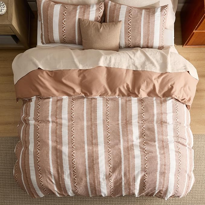 Bedsure Waffle Weave Duvet Cover King - 100% Cotton Boho Duvet Cover Set with 2 Pillowcases - Extra Soft Terracotta Textured Comforter Cover with Zipper Closure (King, 104"x90")