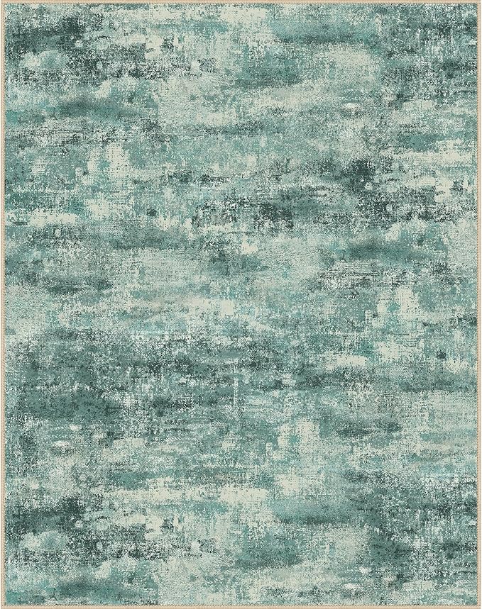 Area Rugs 10x12 for Living Room Bedroom, Modern Splash Abstract Machine Washable Rug, Large Soft Low Pile Floor Cover with Non Slip Backing for Dining Room, Teal Green