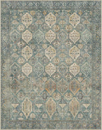 GENIMO 8x10 Area Rugs for Living Room, Machine Washable Non Slip Vintage Rugs, Low Pile Lightweight Chenille Print Rug for Bedroom, Dining Room, Home Office, Sage Teal