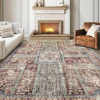 Vintage 8' x 10' Washable Area Rug - Stylish Indoor Rug for Living, Dining or Bedroom - Lightweight Carpet with Non-Slip Backing - Foldable for Easy Placement and Maintenance - Rust