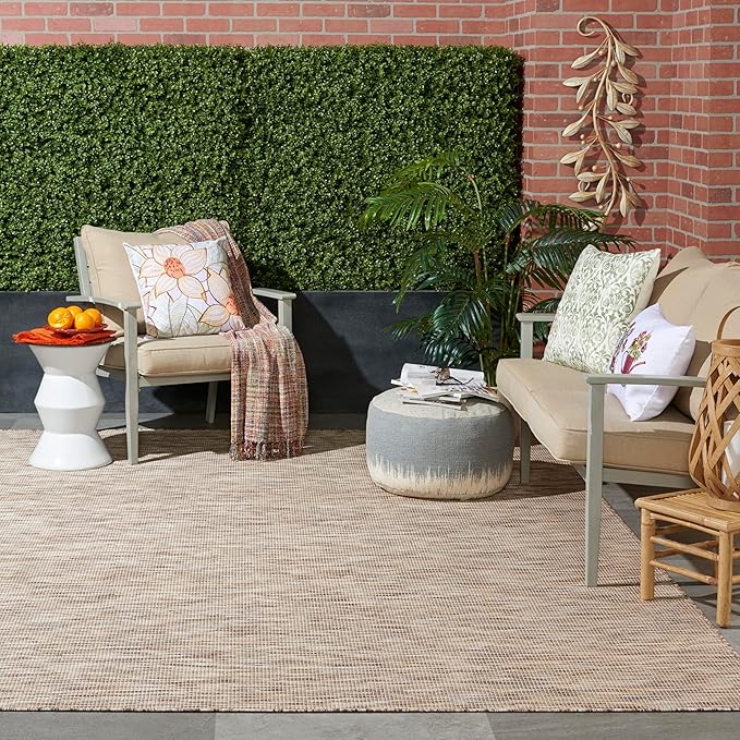 Nourison Positano Indoor-Outdoor Beige 9' x 12' Area Rug, Easy Cleaning, Non Shedding, Bed Room, Living Room, Dining Room, Backyard, Deck, Patio (9x12)