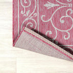 JONATHAN Y Vintage Filigree Indoor Outdoor Runner Rug 2X8 Fuchsia/Light Gray, Charleston Textured Weave for Backyard, Patio, Porch, Easy-Cleaning, Pet-Friendly, Non-Shedding (SMB106J-28)