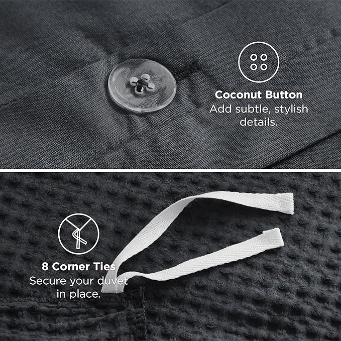 Bedsure Cotton Duvet Cover King - 100% Cotton Waffle Weave Charcoal Duvet Cover King Size, GentleSoft™ and Breathable Bedding Set for All Season, 3 Pieces, 104"x90"