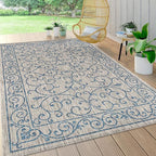 JONATHAN Y Vintage Filigree Indoor Outdoor Area Rug 8X10 Gray/Navy, Charleston Textured Weave for Backyard, Patio, Porch, Easy-Cleaning, High Traffic, Pet-Friendly, Non-Shedding (SMB106C-8)