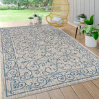 JONATHAN Y Vintage Filigree Indoor Outdoor Area Rug 4X6 Gray/Navy, Charleston Textured Weave for Backyard, Patio, Porch, Easy-Cleaning, High Traffic, Pet-Friendly, Non-Shedding (SMB106C-4)