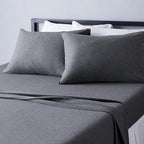 Amazon Basics 4 Piece Bed Sheet Set, 100% Cotton Jersey, Includes Super Soft, Flat and Fitted Sheets, Pillowcase, Queen, Dark Gray, Solid
