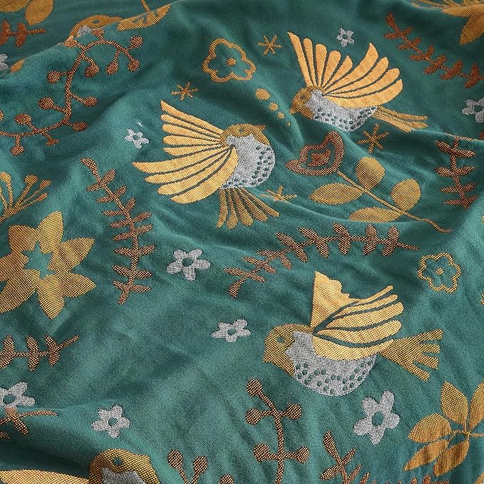 Boho Throw Blanket for Bed 60”x80”, 100% Cotton Woven Blanket for Couch Sofa, Ultra Soft 4-Layer Muslin Quilt with Bird Floral Printed, Farmhouse Bed Blanket/Cover for Living Room Decor