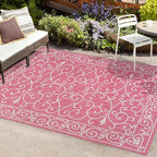 JONATHAN Y Vintage Filigree Indoor Outdoor Area Rug 8X10 Fuchsia/Light Gray, Charleston Textured Weave for Backyard, Patio, Porch, Easy-Cleaning, High Traffic, Pet-Friendly, Non-Shedding (SMB106J-8)
