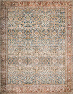 Loloi Layla Collection LAY-04 Ocean/Rust 9'-0" x 12'-0" .13" Thick Area Rug, Soft, Durable, Vintage Inspired, Distressed, Low Pile, Non-Shedding, Easy Clean, Printed, Living Room Rug