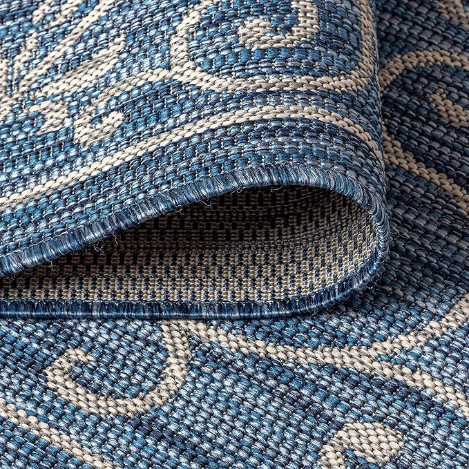 JONATHAN Y Vintage Filigree Indoor Outdoor Area Rug 9X12 Navy/Gray, Charleston Textured Weave for Backyard, Patio, Porch, Easy-Cleaning, High Traffic, Pet-Friendly, Non-Shedding (SMB106D-9)