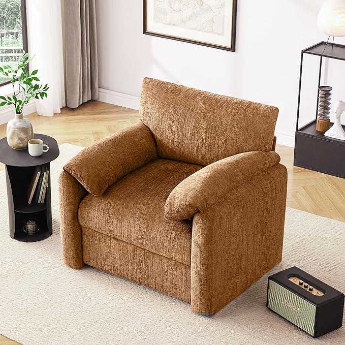 Chenille Oversized Armchair, 38.6'" Wide Accent Chairs for Living Room & Bedroom Modern Lounge Chair, Upholstered Mid-Century Reading Chair (Rustic Bronzing Cloth, 1 Pack)