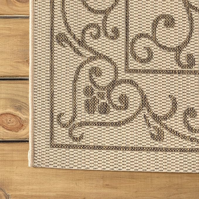 JONATHAN Y Vintage Filigree Indoor Outdoor Runner Rug 2X10 Beige/Brown, Charleston Textured Weave for Backyard, Patio, Porch, Easy-Cleaning, High Traffic, Pet-Friendly, Non-Shedding (SMB106A-210)