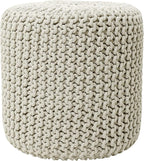 REDEARTH Cylindrical Hand Knitted Pouf - Foot Stool Ottoman - Cord Boho Pouffe - Cotton Round Poof for Home Decor - Living Room - Nursery - Bedroom - Patio (16" x 16" x 16") - Ivory