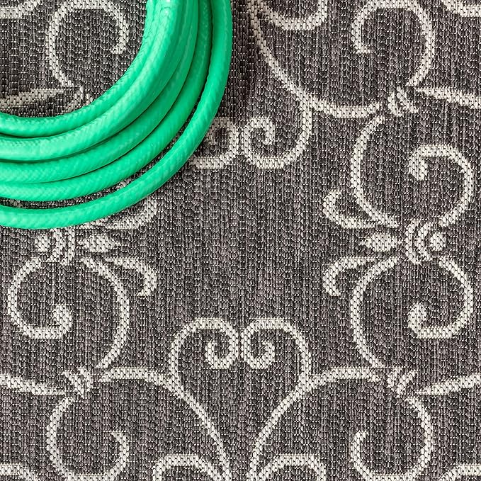 JONATHAN Y Vintage Filigree Indoor Outdoor Runner Rug 2X10 Black/Gray, Charleston Textured Weave for Backyard, Patio, Porch, Easy-Cleaning, High Traffic, Pet-Friendly, Non-Shedding (SMB106G-210)