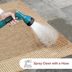 nuLOOM 2x8 Outdoor/Indoor Asha Area Rug, Light Brown, Casual Design With Striped Border, Stain Resistant, Highly Durable, For Patio, Balcony, Bedroom, Living Room, Dining Room, Bathroom