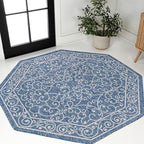 JONATHAN Y Vintage Filigree Indoor Outdoor Octagon Area Rug 8 Ft Navy/Gray, Charleston Textured Weave for Backyard, Patio, Porch, Easy-Cleaning, High Traffic, Pet-Friendly, Non-Shedding (SMB106D-8TGN)