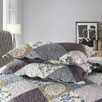 Travan 3-Piece Queen Quilt Set Quilted Bedspread Oversized Microfiber Lightweight Coverlet Set with Shams Reversible Printed Coverlet Bedding Set for All Season, Slate Blue, Queen Size