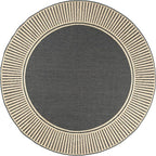 nuLOOM 6'7" Round Outdoor Area Rug, Casual Design With Striped Border, Stain Resistant, Highly Durable, For Patio, Balcony, Bedroom, Living Room, Dining Room, Bathroom, Dark Grey