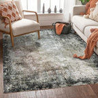 5' x 7' Washable Area Rug - Low Pile Soft Vintage Indoor Rug for Living, Dining or Bedroom - Lightweight Carpet with Non-Slip Backing - Foldable for Easy Placement, Blackish