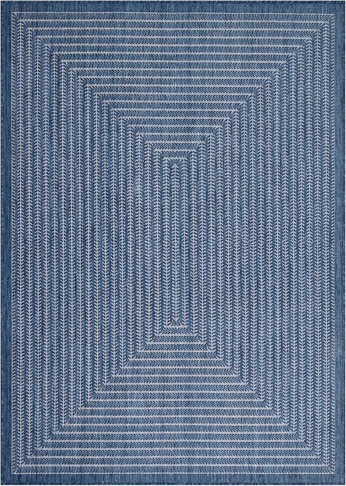 Adiva Rugs Outdoor Indoor Area Rug, Weather Resistant, Easy to Clean, Stain Resistant Floor Mat for Dining Room, Backyard, Deck, Patio (Navy Weiss, 2'6" x 7')