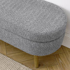 Oval Storage Bench 43.5" Linen Fabric Upholstered Entryway Bench with Solid Wood Legs Ottoman Bench Indoor Bench for Living Room/Bedroom/End of Bed/Entryway (New Grey)