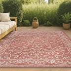 JONATHAN Y Vintage Filigree Indoor Outdoor Area Rug 8X10 Red/Beige, Charleston Textured Weave for Backyard, Patio, Porch, Easy-Cleaning, High Traffic, Pet-Friendly, Non-Shedding (SMB106B-8)