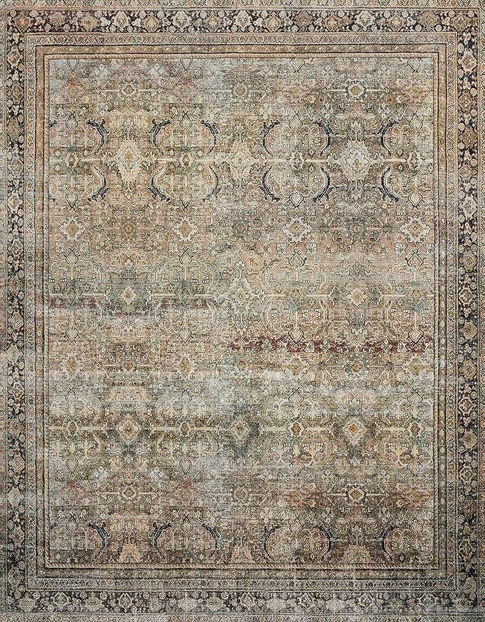 Loloi Layla Collection LAY-03 Olive/Charcoal 9'-0" x 12'-0" .13" Thick Area Rug, Soft, Durable, Vintage Inspired, Distressed, Low Pile, Non-Shedding, Easy Clean, Printed, Living Room Rug