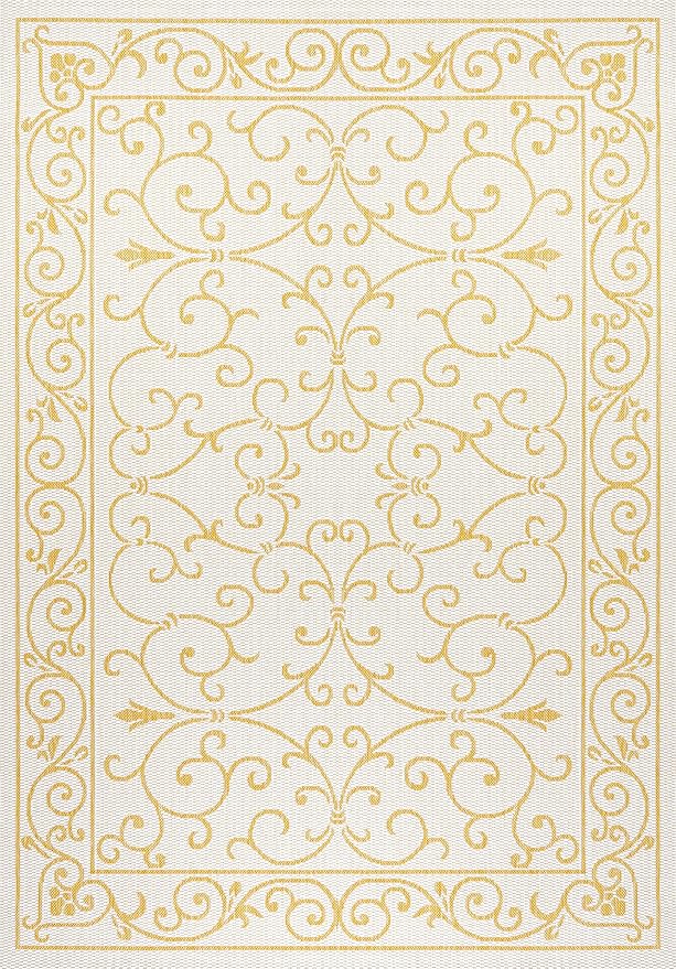 JONATHAN Y Vintage Filigree Indoor Outdoor Area Rug 3X5 Cream/Yellow, Charleston Textured Weave for Backyard, Patio, Porch, Easy-Cleaning, High Traffic, Pet-Friendly, Non-Shedding (SMB106M-3)
