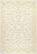 JONATHAN Y Vintage Filigree Indoor Outdoor Area Rug 4X6 Cream/Yellow, Charleston Textured Weave for Backyard, Patio, Porch, Easy-Cleaning, High Traffic, Pet-Friendly, Non-Shedding (SMB106M-4)