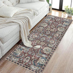 RUGSURE Washable Area Rugs - Perfect for Living Room, Bedroom, Kids Room, Nursery - Stain & Water Resistant Non-Slip, Pet & Child Friendly, Vintage Tribal Area Rugs (Rust and Bule, 2'6'' x 8')