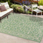 JONATHAN Y Vintage Filigree Indoor Outdoor Area Rug 5X8 Green/Ivory, Charleston Textured Weave for Backyard, Patio, Porch, Easy-Cleaning, High Traffic, Pet-Friendly, Non-Shedding (SMB106K-5)