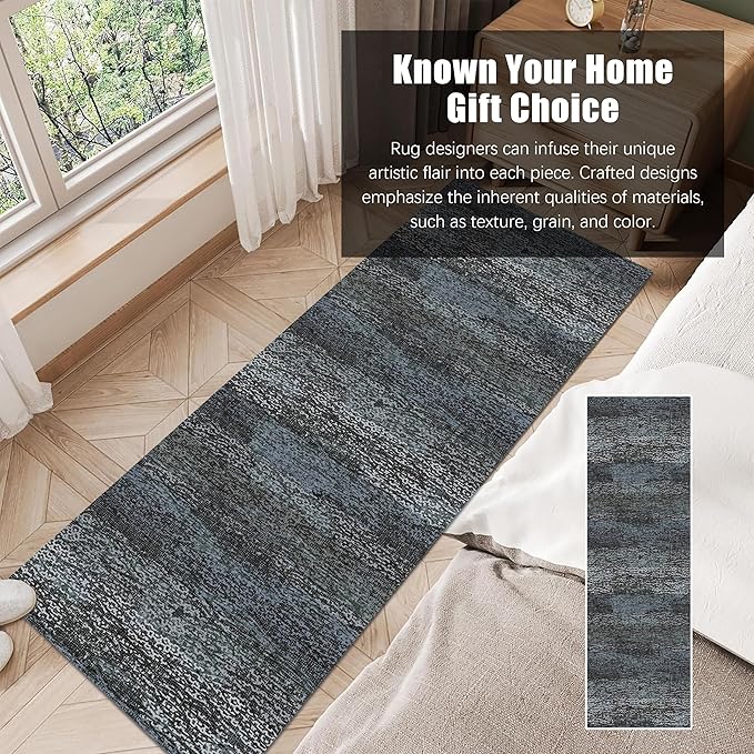 RUGSURE Washable Area Rug - 1/6 Thick - Stain & Water Resistant Non-Slip - Resistant Rug for Living Room, Bedroom, Nursery, Pet & Child Friendly, Vintage Charm Area Rugs (Darkgrey+Bule, 2'6'' x 8')