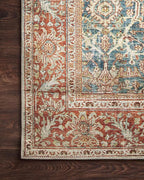 Loloi Layla Collection LAY-04 Ocean/Rust 2'-6" x 12'-0" .13" Thick Runner Rug, Soft, Durable, Vintage Inspired, Distressed, Low Pile, Non-Shedding, Easy Clean, Printed, Living Room Rug