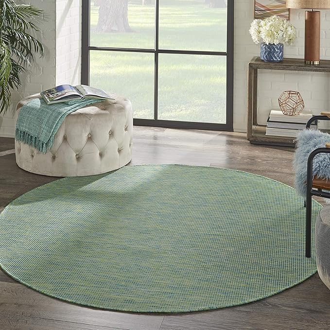 Nourison Positano Indoor/Outdoor Blue/Green 6' x Round Area Rug, Easy Cleaning, Non Shedding, Bed Room, Living Room, Dining Room, Backyard, Deck, Patio (6 Round)