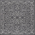 JONATHAN Y Vintage Filigree Indoor Outdoor Square Area Rug 6X6 Black/Gray, Charleston Textured Weave for Backyard, Patio, Porch, Easy-Cleaning, High Traffic, Pet-Friendly, Non-Shedding (SMB106G-6SQ)