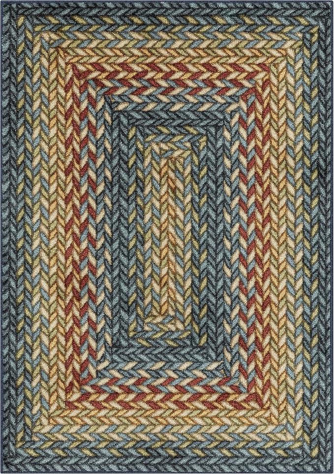 Maples Rugs Marion Bohemian Braided Design Print Area Rug – Made in USA – Washable, Non Slip Indoor Carpet for Entryway, Foyer, Kitchen, and Bathroom, 46" x 30", Multi-Color