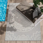 CAMILSON Outdoor Rug 8x10 Modern Area Rugs for Indoor and Outdoor Patios and Porches - Waterproof, Washable, Non-Shedding, Easy-to-Clean Outside Carpet (8 x 10, Medallion - Grey/White)